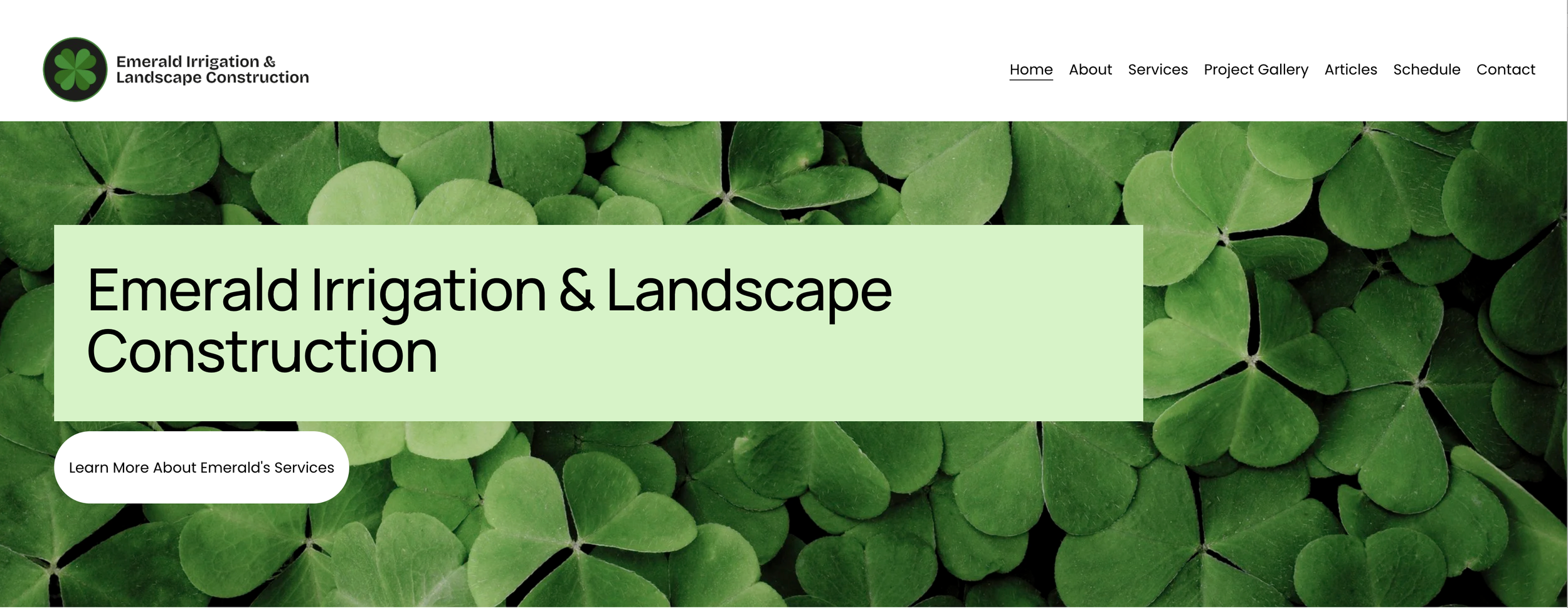 Screenshot of Emerald Irrigation & Landscape Construction homepage