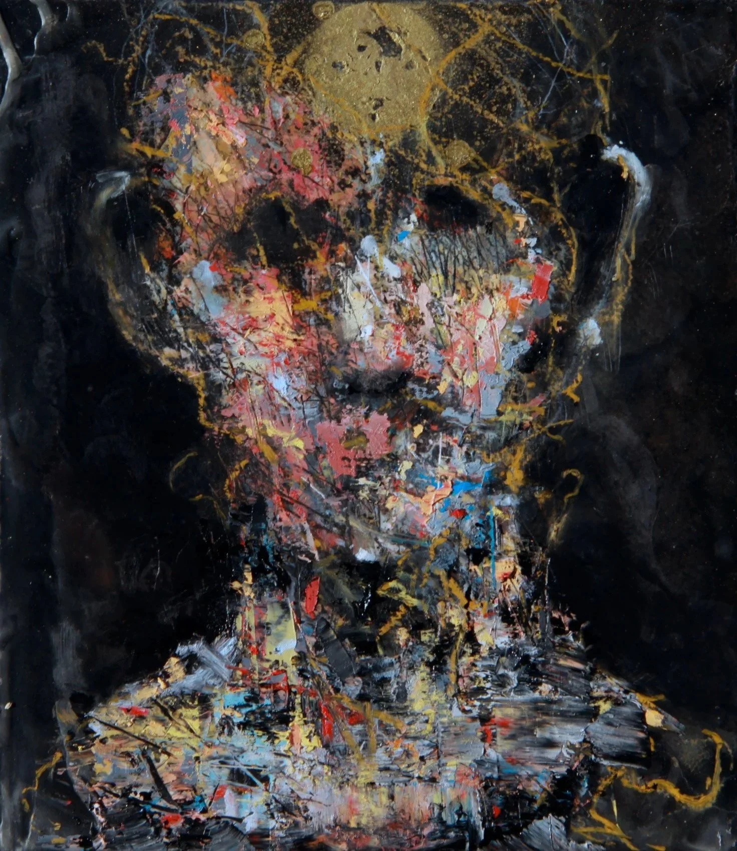 Threadbare #3	- 2015	Oil and Spray Paint on paper   11x13.5	For Sale