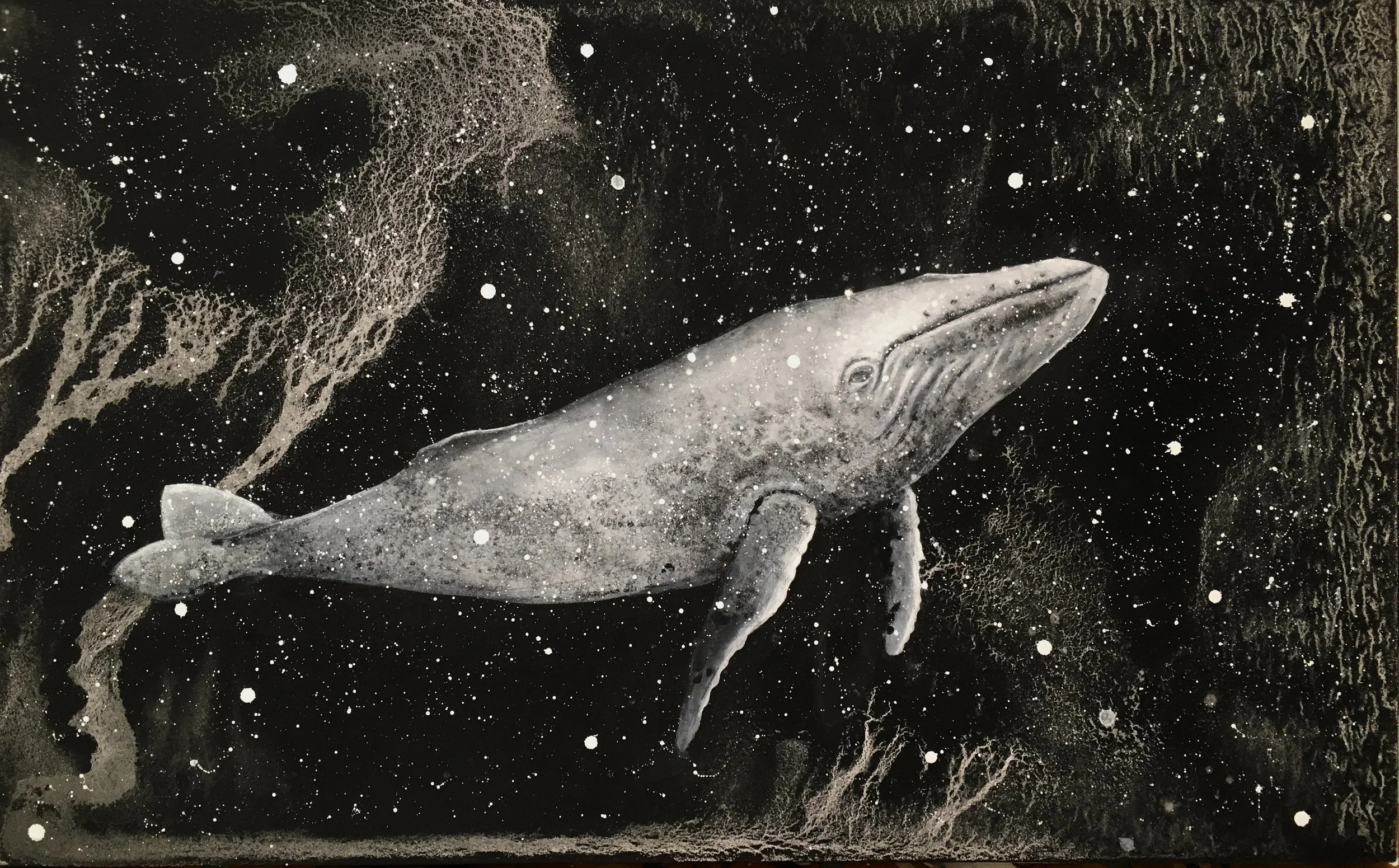 Deep Space  - 2021	Charcoal, Gesso and Graphite on Canvas	28x45