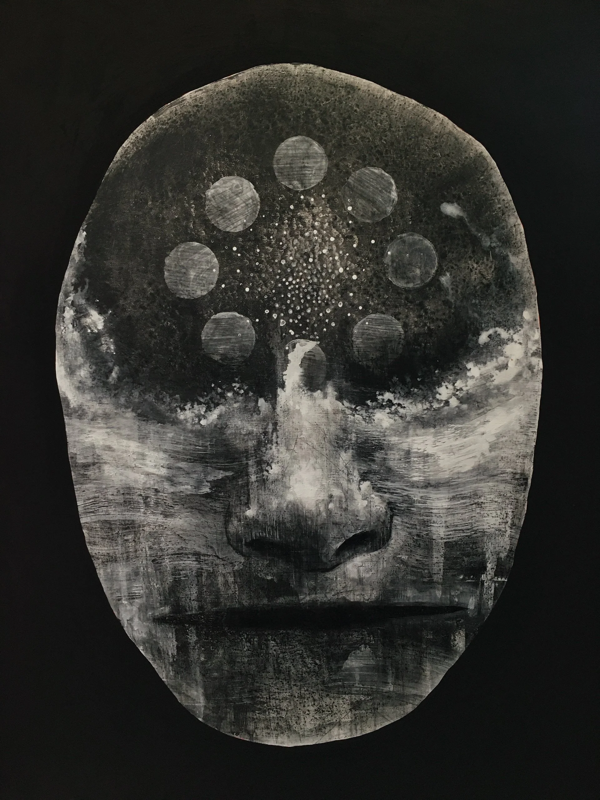 Spirit Head #30 (Oceans in the Void), 30x40, Mixed Media on Panel. 2019  SOLD
