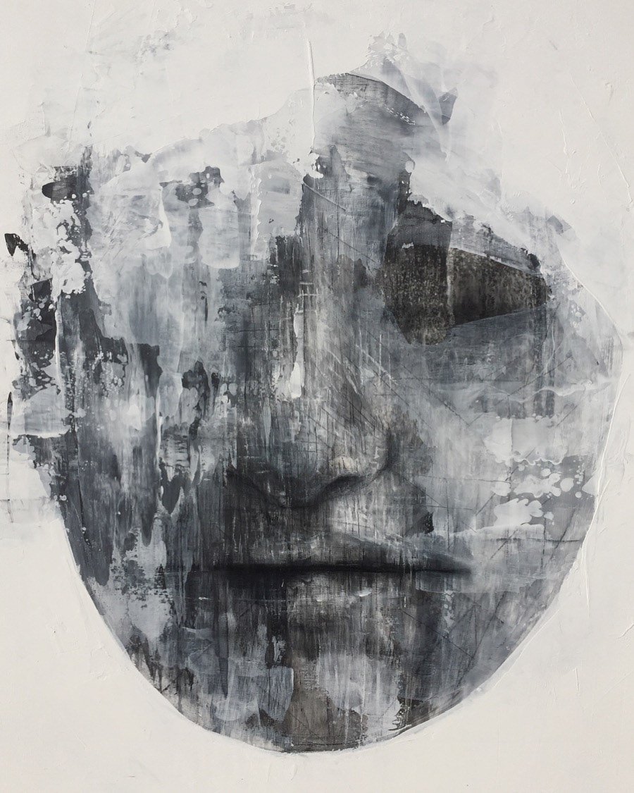 Shrouded - 2018   Graphite, Gesso, Charcoal on panel	20x30	