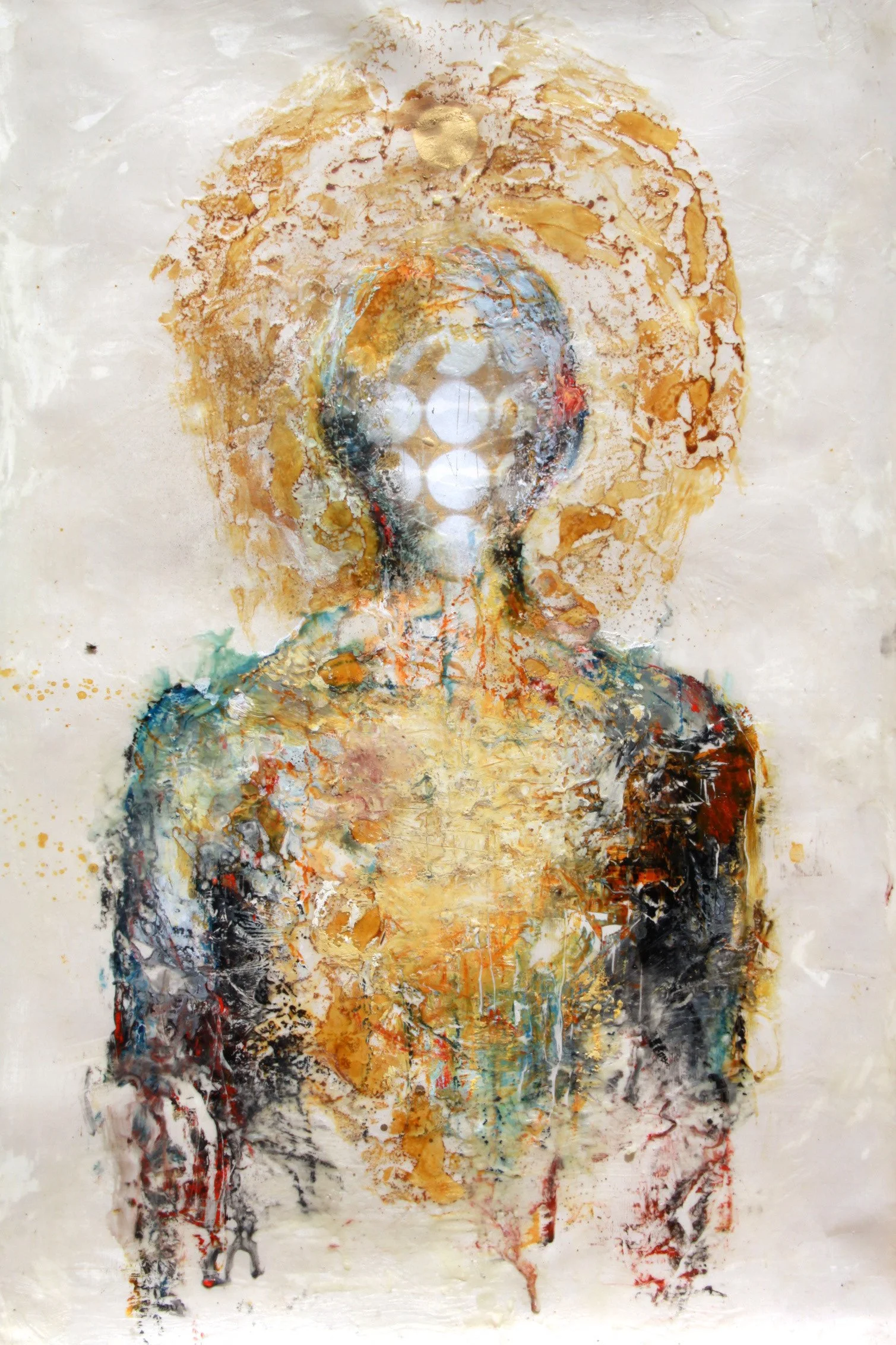 Vessel #3 - 2015	Paper, Oil, Beeswax and Spray paint on canvas	22x24	Sold