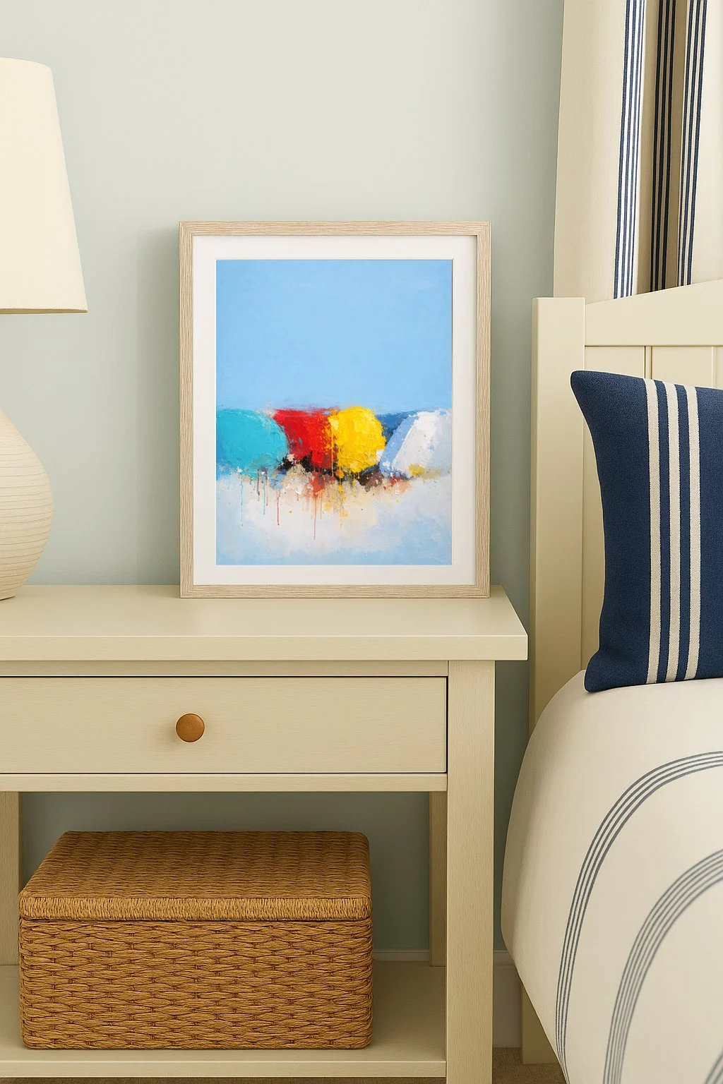 Coastal Abstract Art Print – Calm Beach Mixed Media, A4/A3+ Size
