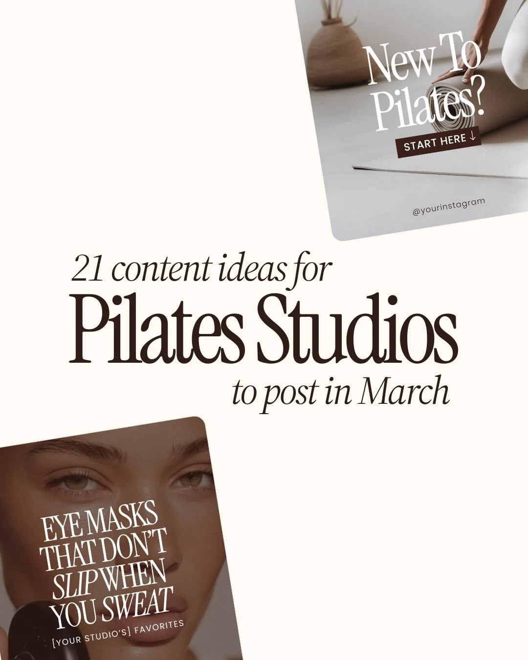 Consider your pilates studio content for March done + dusted! ⤵️

I&rsquo;ve put together 21 (not boring!!!) post ideas to connect with your members, answer those newbie FAQs, and show off your studio&rsquo;s personality.

And if you&rsquo;re reading