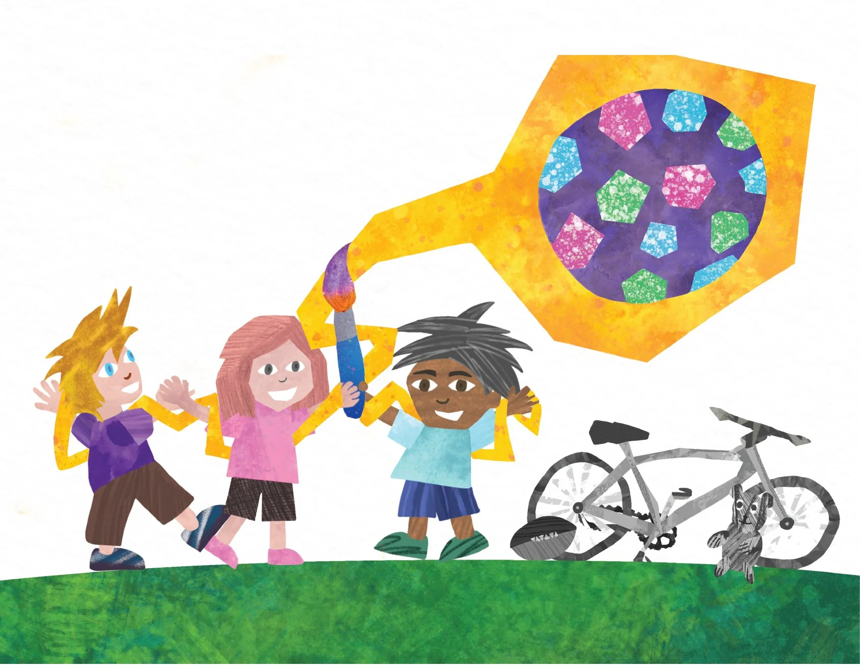 Whoooosh! The ball changed just a little.
It looked brighter, with tiny sparkles.
The friends giggled. “That already looks better!”