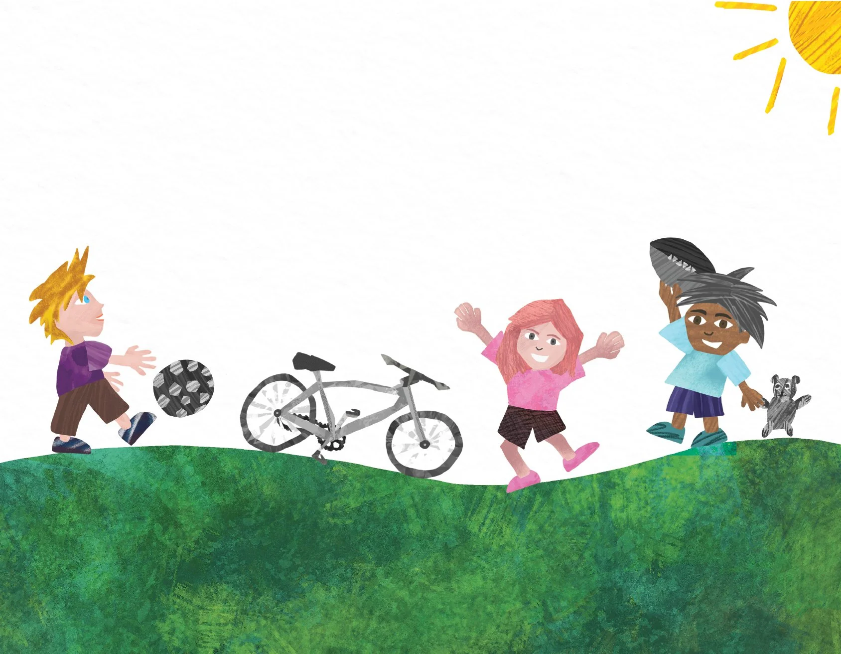 It was a sunny day, and the friends were playing outside.
But everything they were using looked plain… and a little boring.