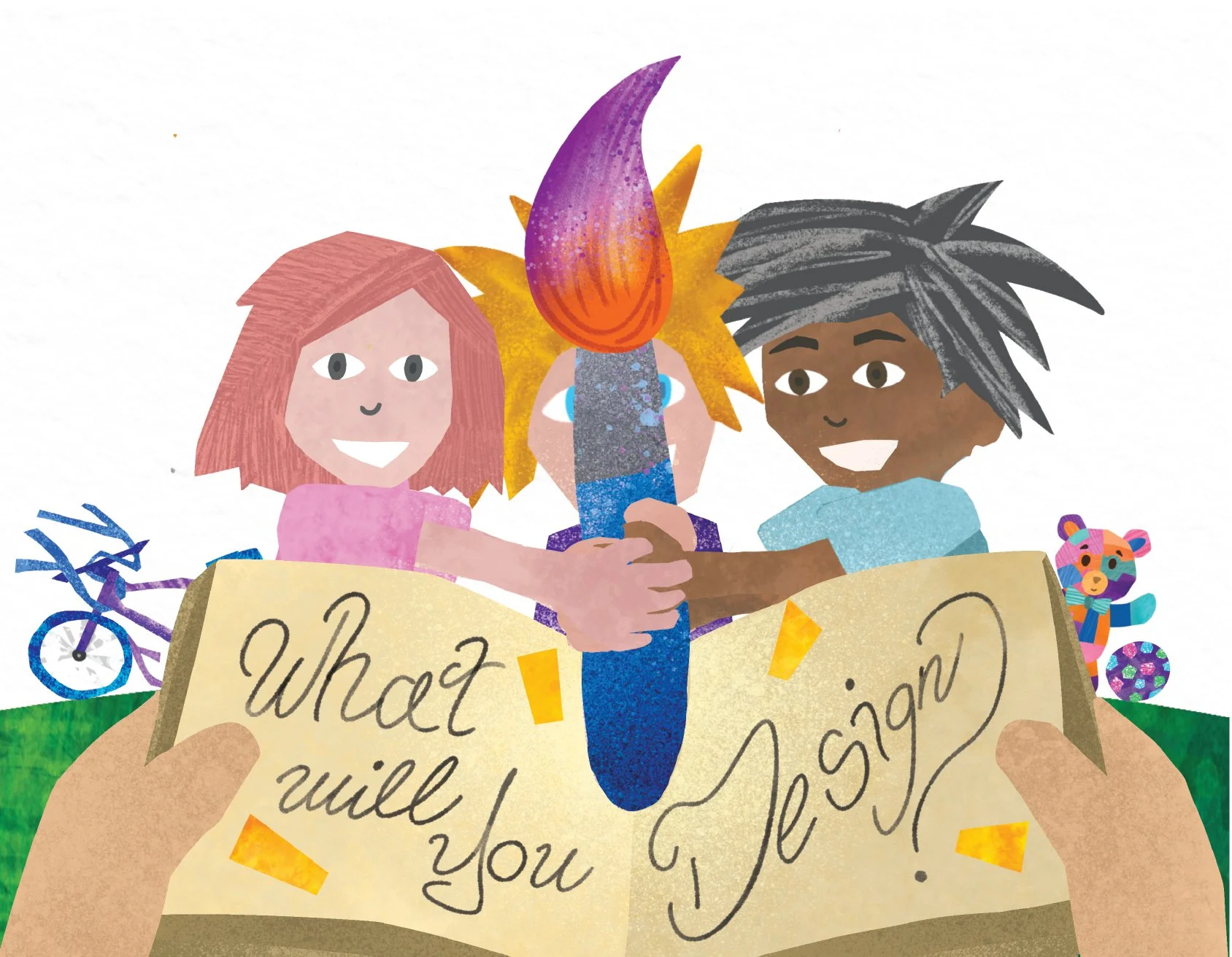 The friends held the brush out.
“Here friends—take it!
What will YOU design today?”