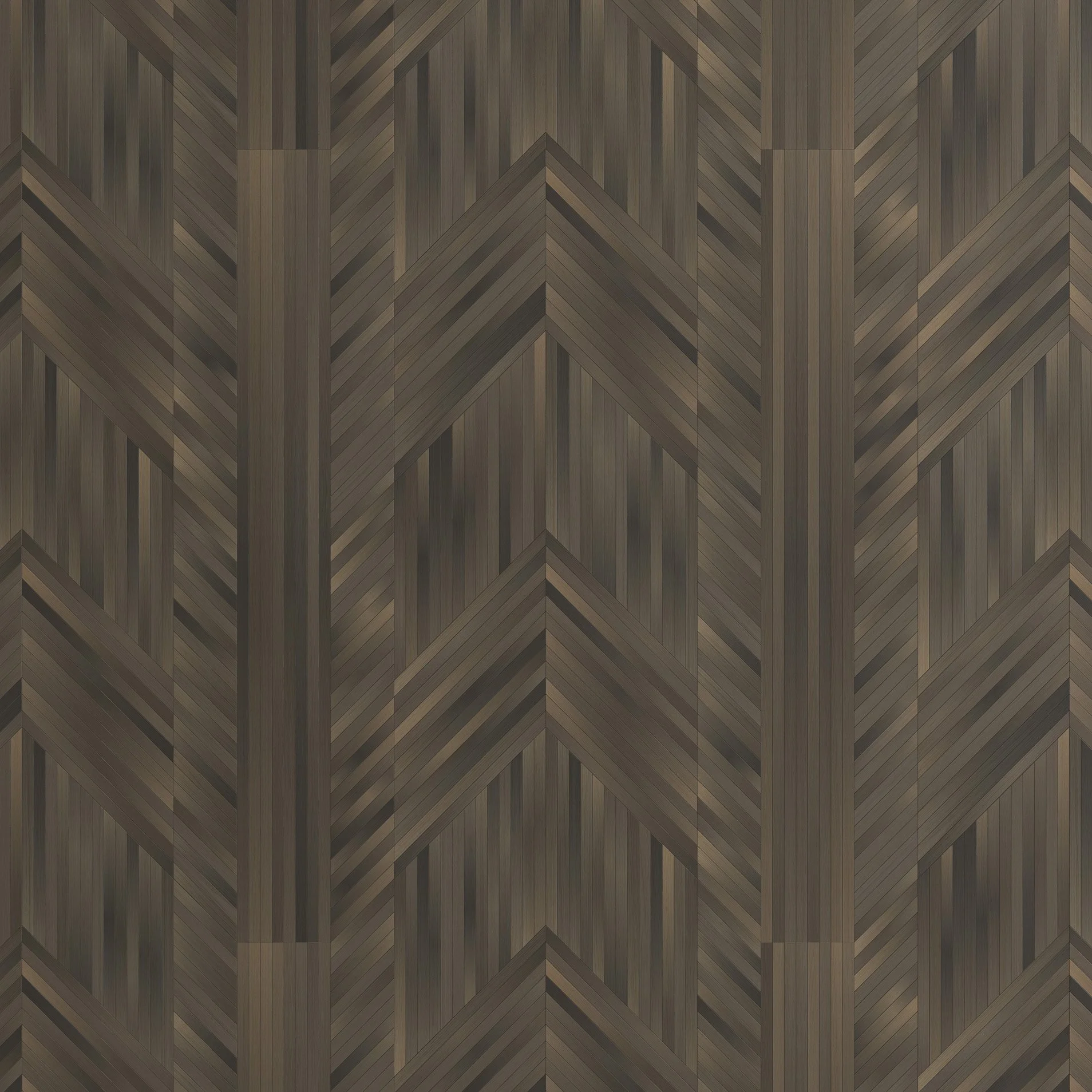 Pavimento de madera con patrón en espiga en tonos marrón.