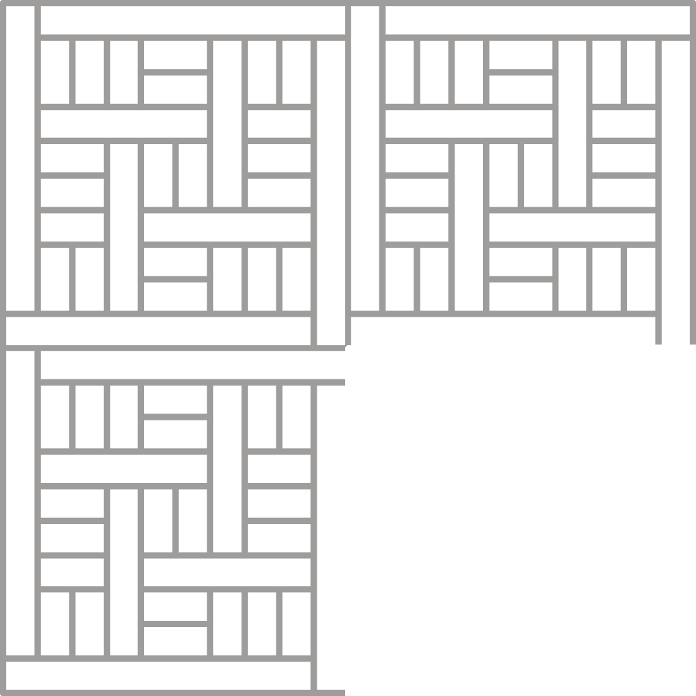 Cuatro cuadrados con patrones geométricos en negro y gris, uno de ellos con borde blanco.