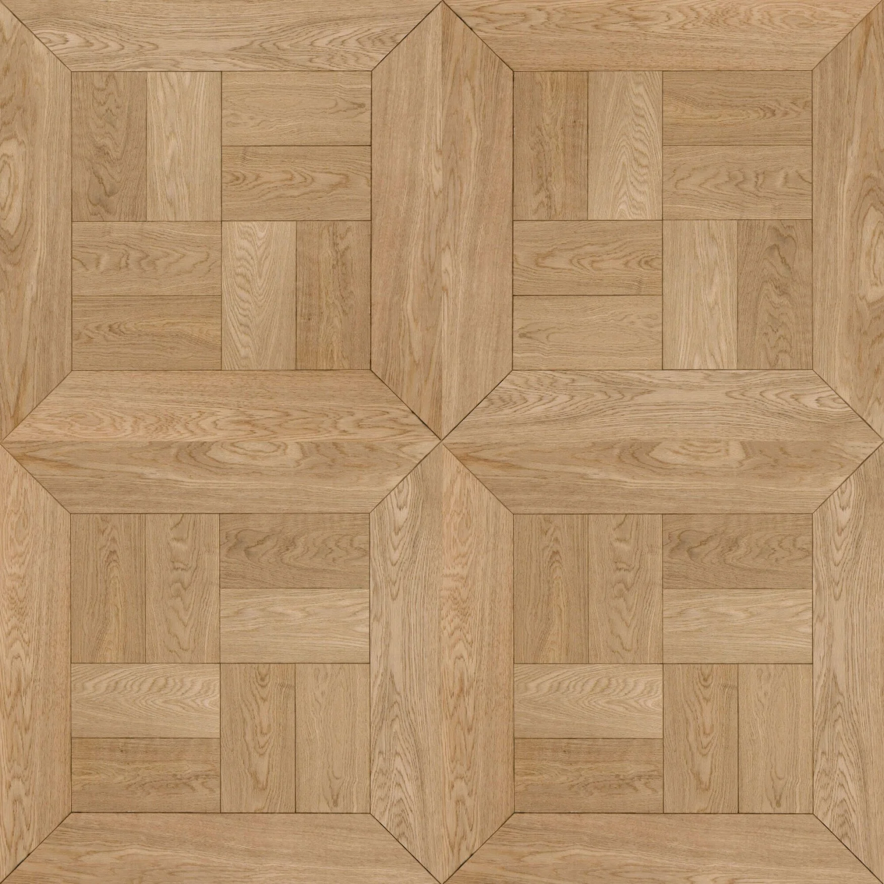 Suelo de madera en patrón cuadrado con varias tablas de tonos claros.