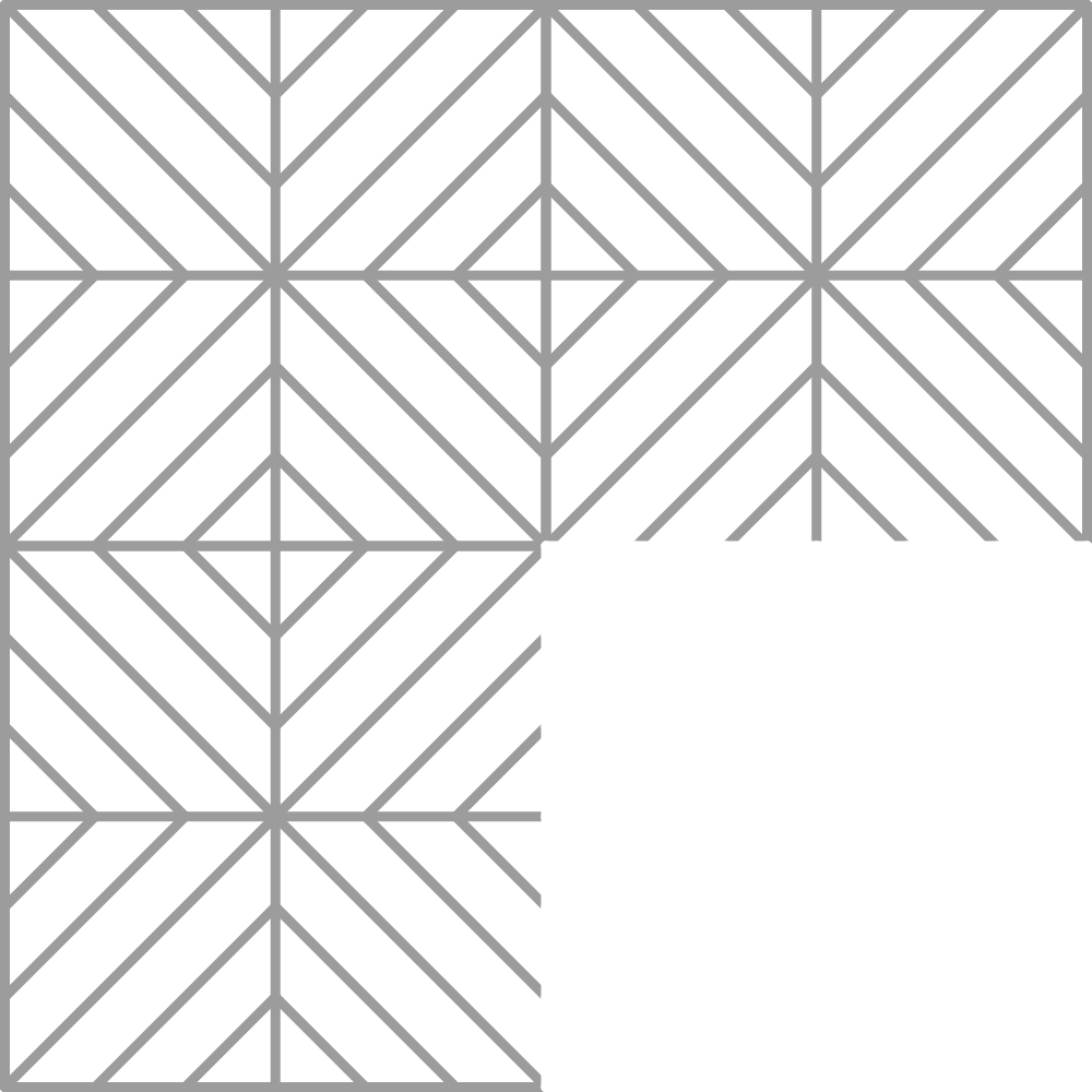 Cuadrícula con patrones geométricos en líneas grises y blancas.