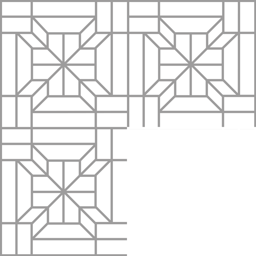 Diseño geométrico de líneas grises formando patrones simétricos y rectángulos. Ciudadela o decorativo en estilo moderno.