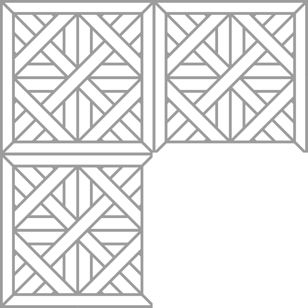 Diseño de puertas o paneles de madera con patrones geométricos en color gris.