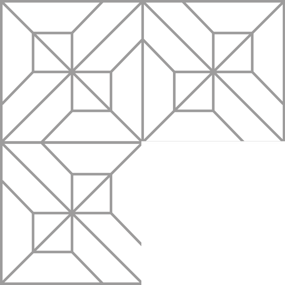 Un patrón geométrico en blanco y negro con formas de líneas y cuadrados formando un diseño abstracto.