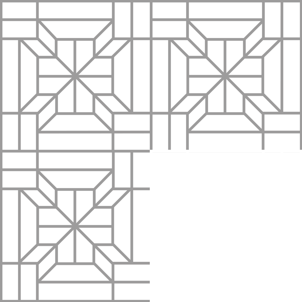 Patrón geométrico irregular en colores negro, gris y blanco con líneas que forman formas simétricas.