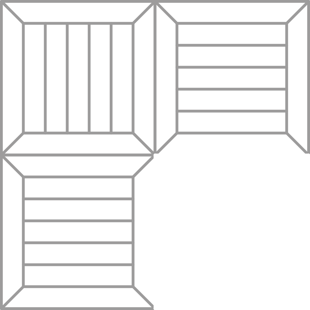 Cuatro cajas negras divididas en secciones con líneas blancas.