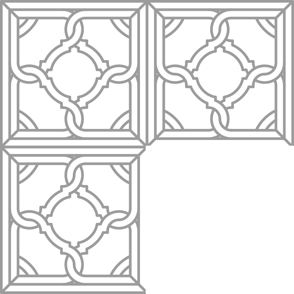 Diseño geométrico enrejado con patrones interconectados en color gris y negro.