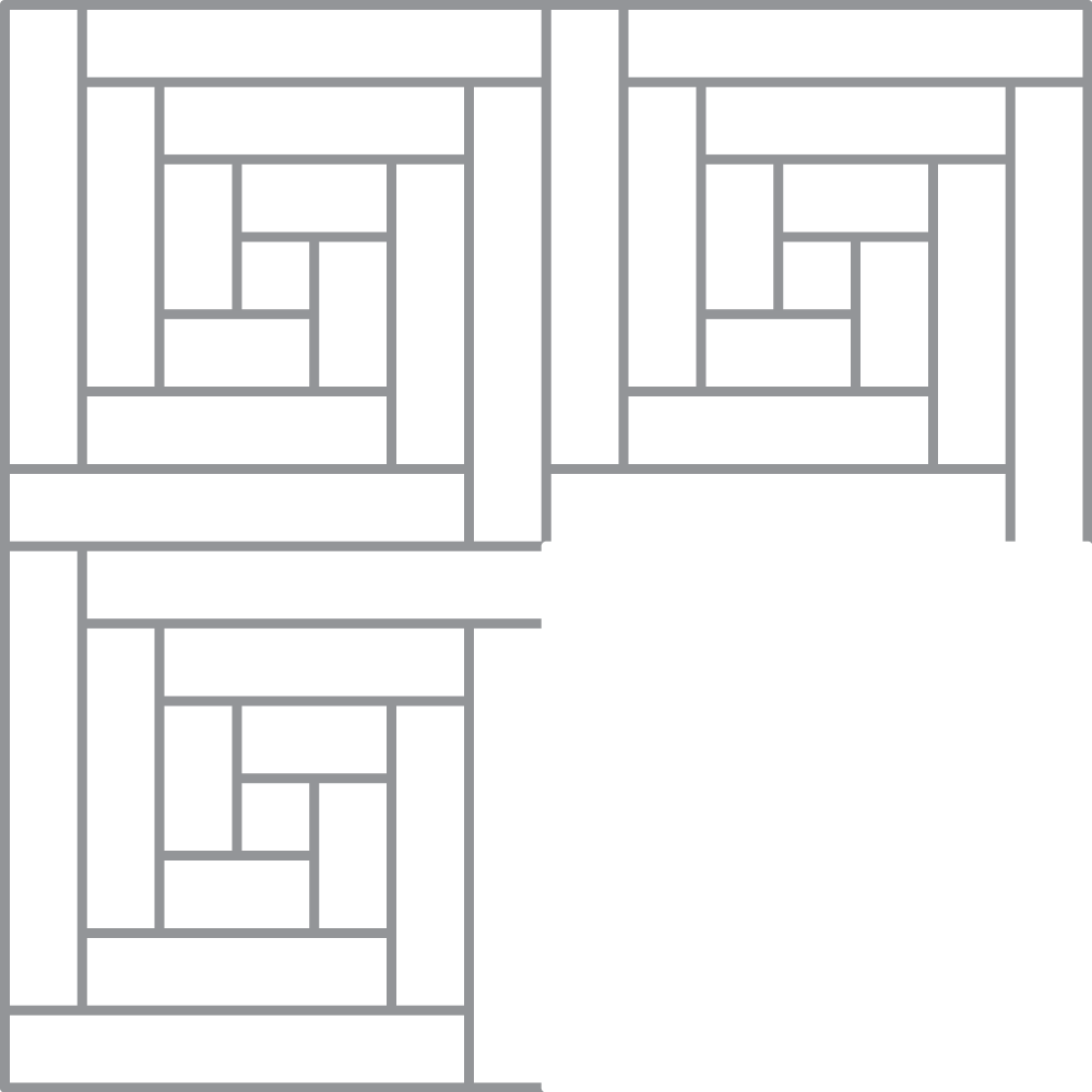 Cuatro cuadrados con patrones geométricos en blanco y negro, cada uno con diferentes diseños labyrinthicos.