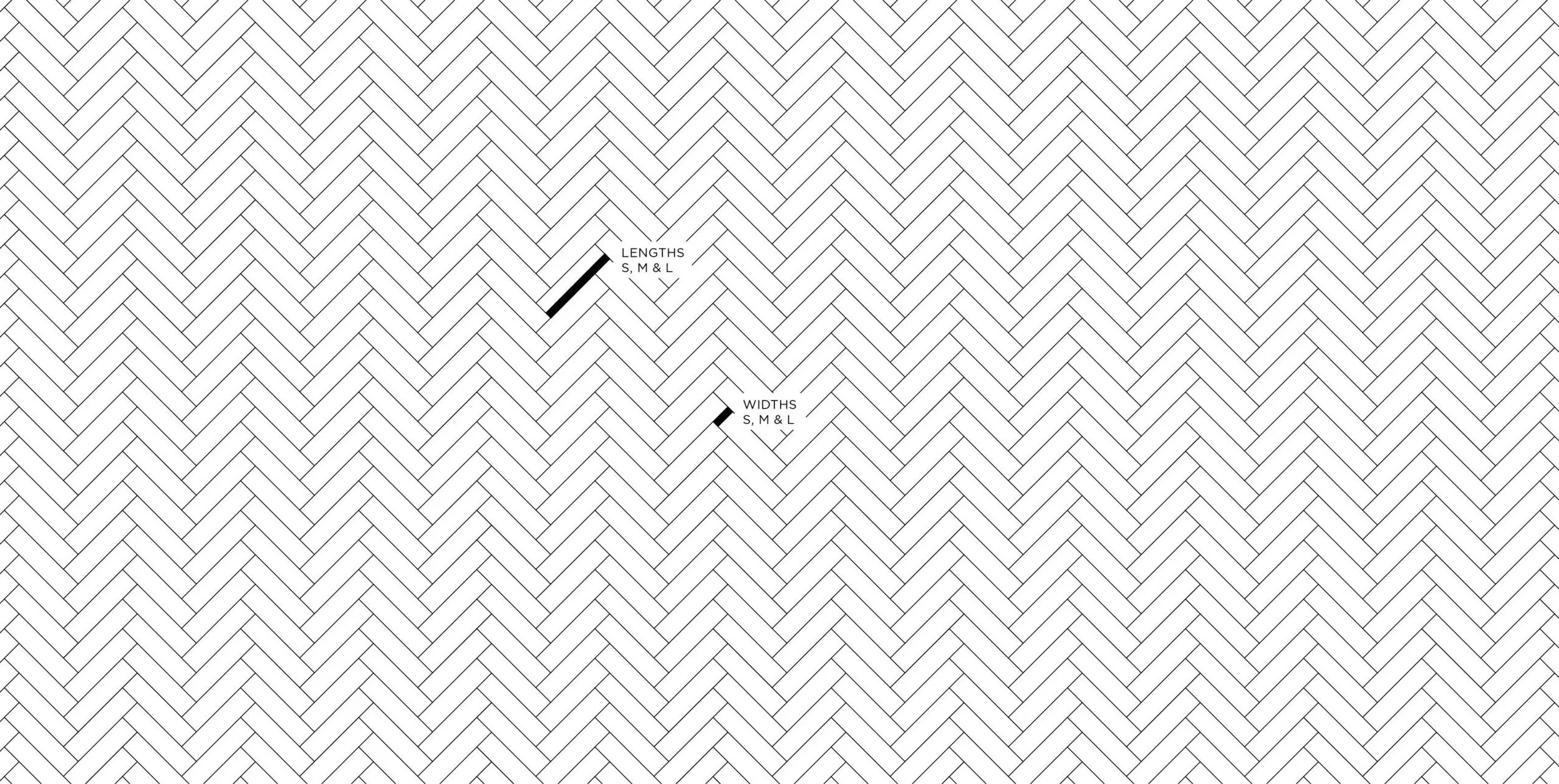 Patrón de entrelazado en zigzag en línea de diseño en blanco y negro, con anotaciones indicando medidas de longitudes y anchos.