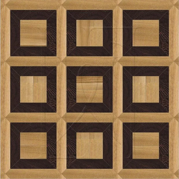 suelo de madera en patrón de mosaico cuadrado con tonos claros y oscuros