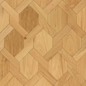 Tablero de versalles en madera de roble. Imagen de un patrón de parquet de madera con diseño geométrico en tonos beige y marrón.