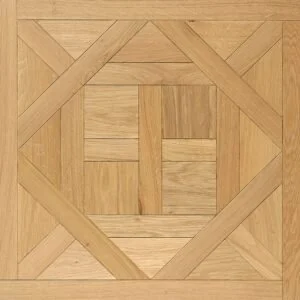 Tablero de versalles en madera de roble. Imagen de un patrón de parquet de madera con diseño geométrico en tonos beige y marrón.