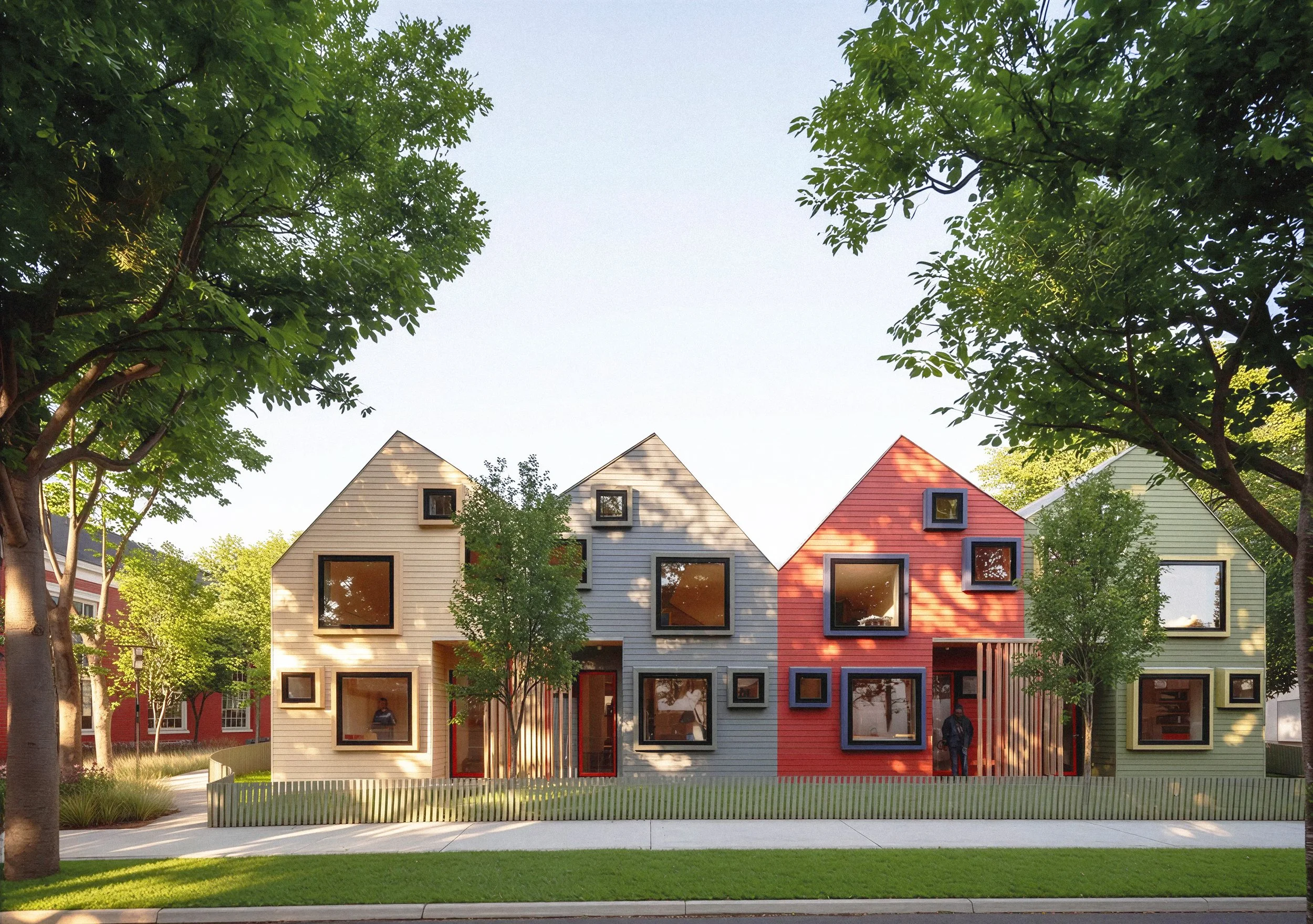 Front elevation of rowhouses.