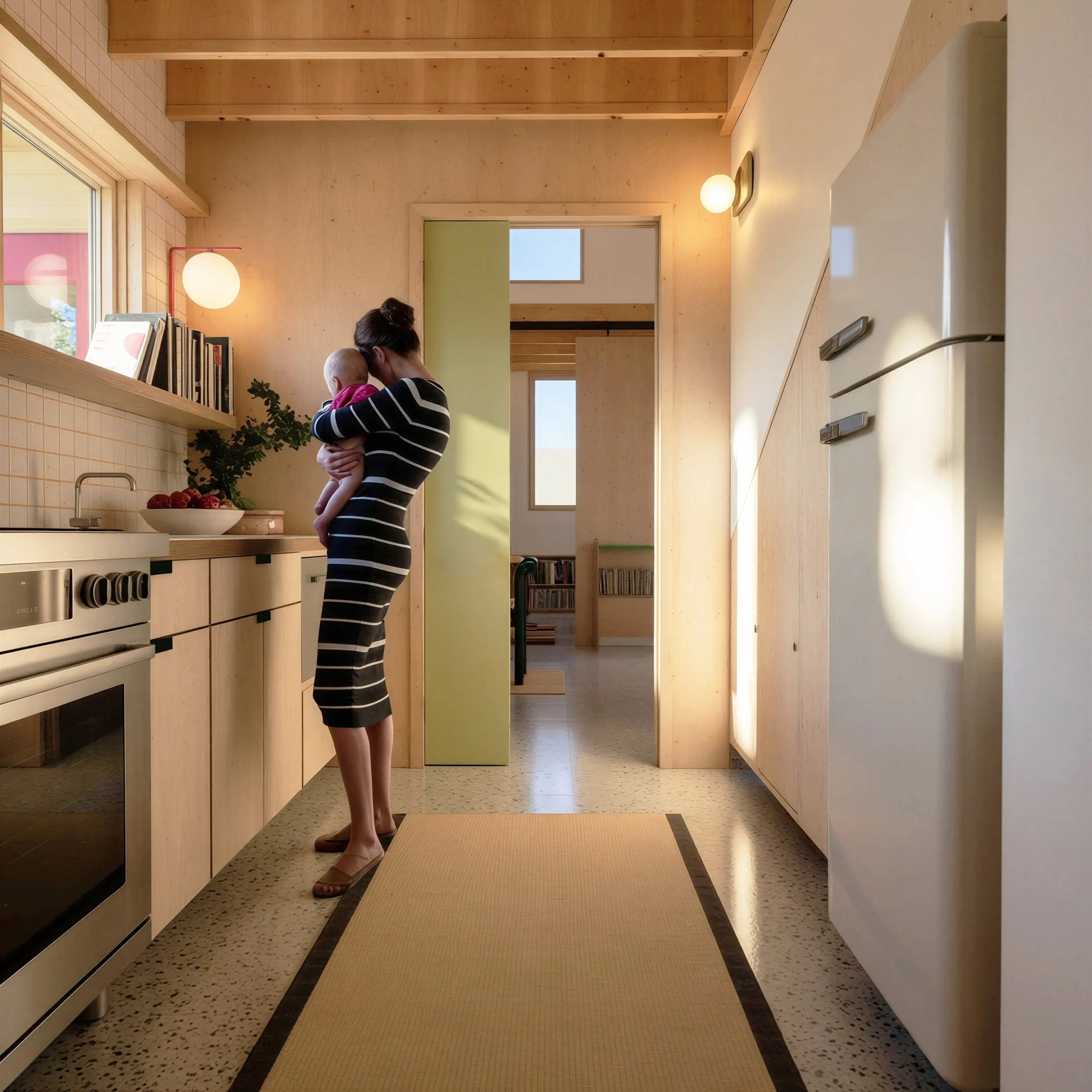 Contemporary Scandinavian ADU Kitchen. Herman Miller, Hay, and Artek furniture. Natural light. Baltic Birch Plywood