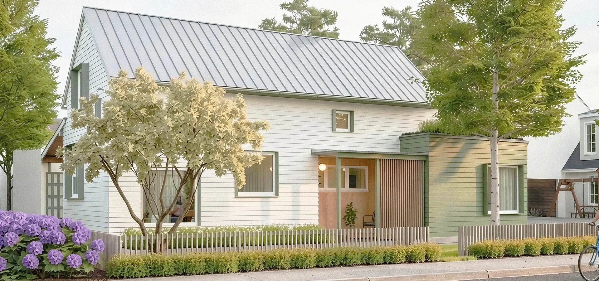 Scandinavian Contemporary ADU. Soft Sage Green.