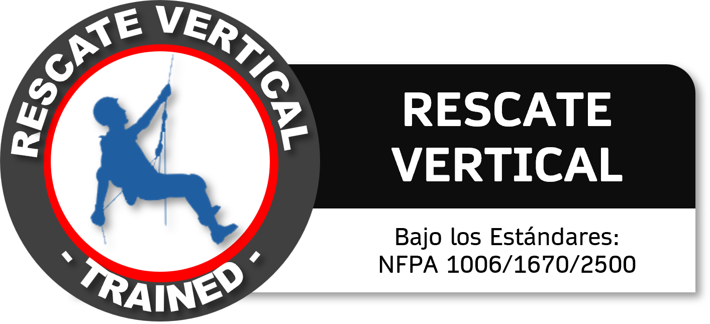 Señal de entrenamiento en rescate vertical con un niño en una cuerda, texto en inglés y valores de normas de seguridad Curso GRETNER DC3