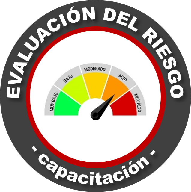 Evaluación del riesgo en nivel alto, con una aguja en la zona anaranjada cerca del nivel alto en un medidor circular.
