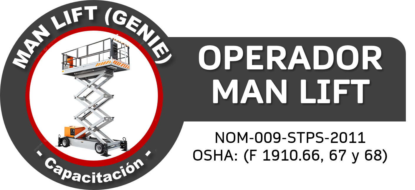 Certificación del operador de elevador manual con información técnica y regulaciones de seguridad.