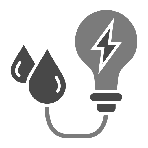 Icono de energía con gotas de agua y un foco con rayo
