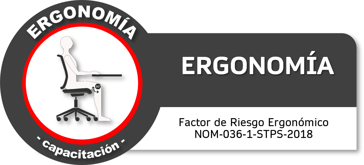 Señal de ergonomía que muestra a una persona sentada en una silla de oficina, con ángulo de 90 grados en las piernas y espalda recta, indicando la importancia de la buena postura y ergonomía en el trabajo.