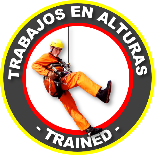 logo del curso de seguridad con dc3 de alturas con registro stps 'Trabajos en alturas entrenado'.