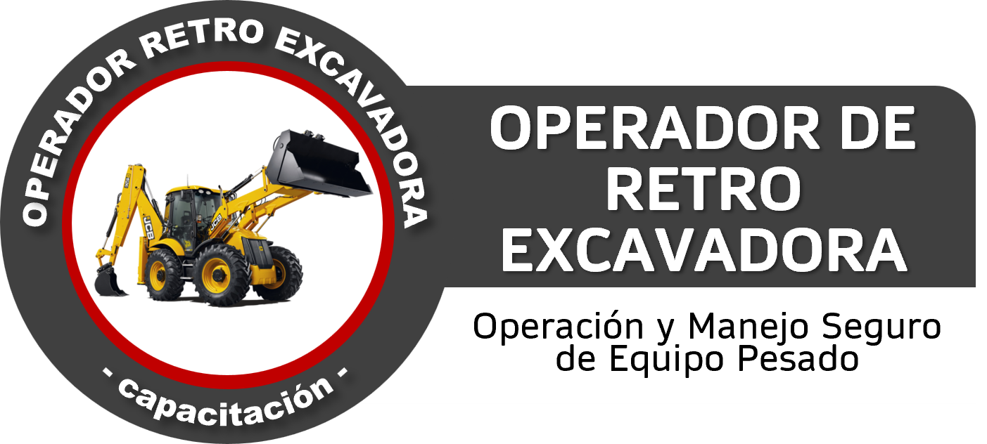 An advertisement for a heavy equipment operator course featuring a yellow excavator with a bucket attachment, black tires, and a cab, on a dark grey background with white and red text.