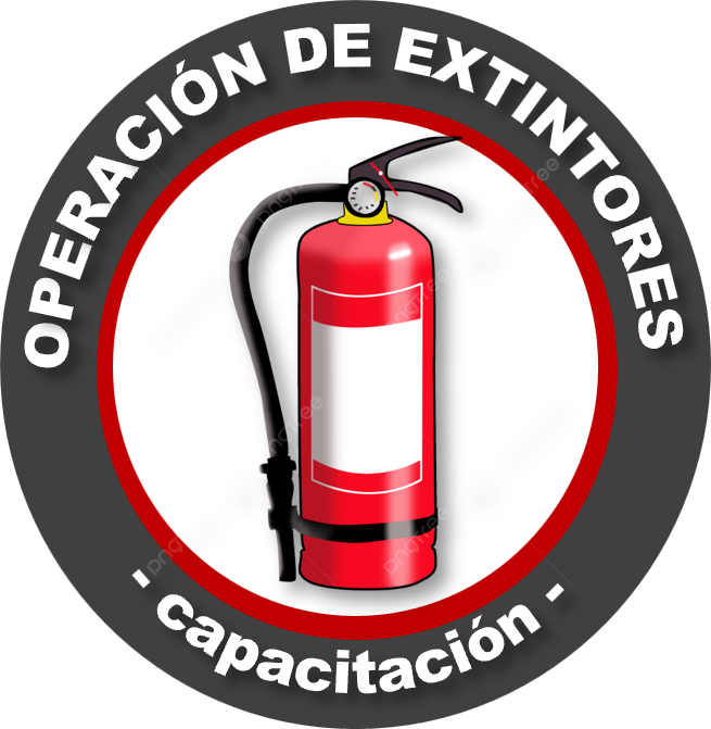 Señal de extintor de incendios con texto en español que dice 'Operación de extintores - Capacitación'