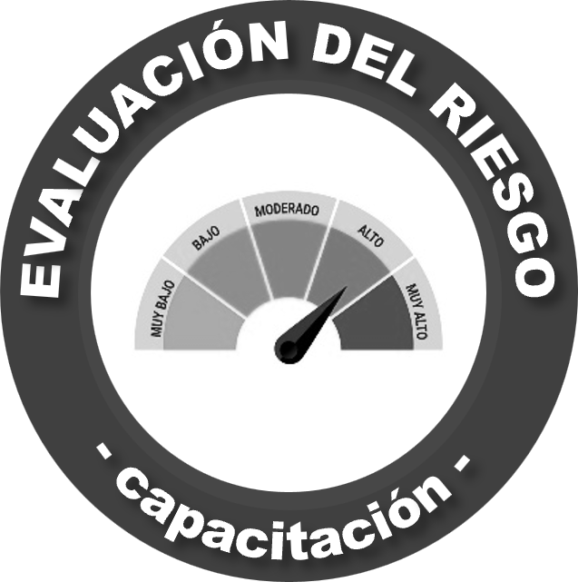 Evaluación del riesgo en nivel alto, con una aguja en la zona anaranjada cerca del nivel alto en un medidor circular.