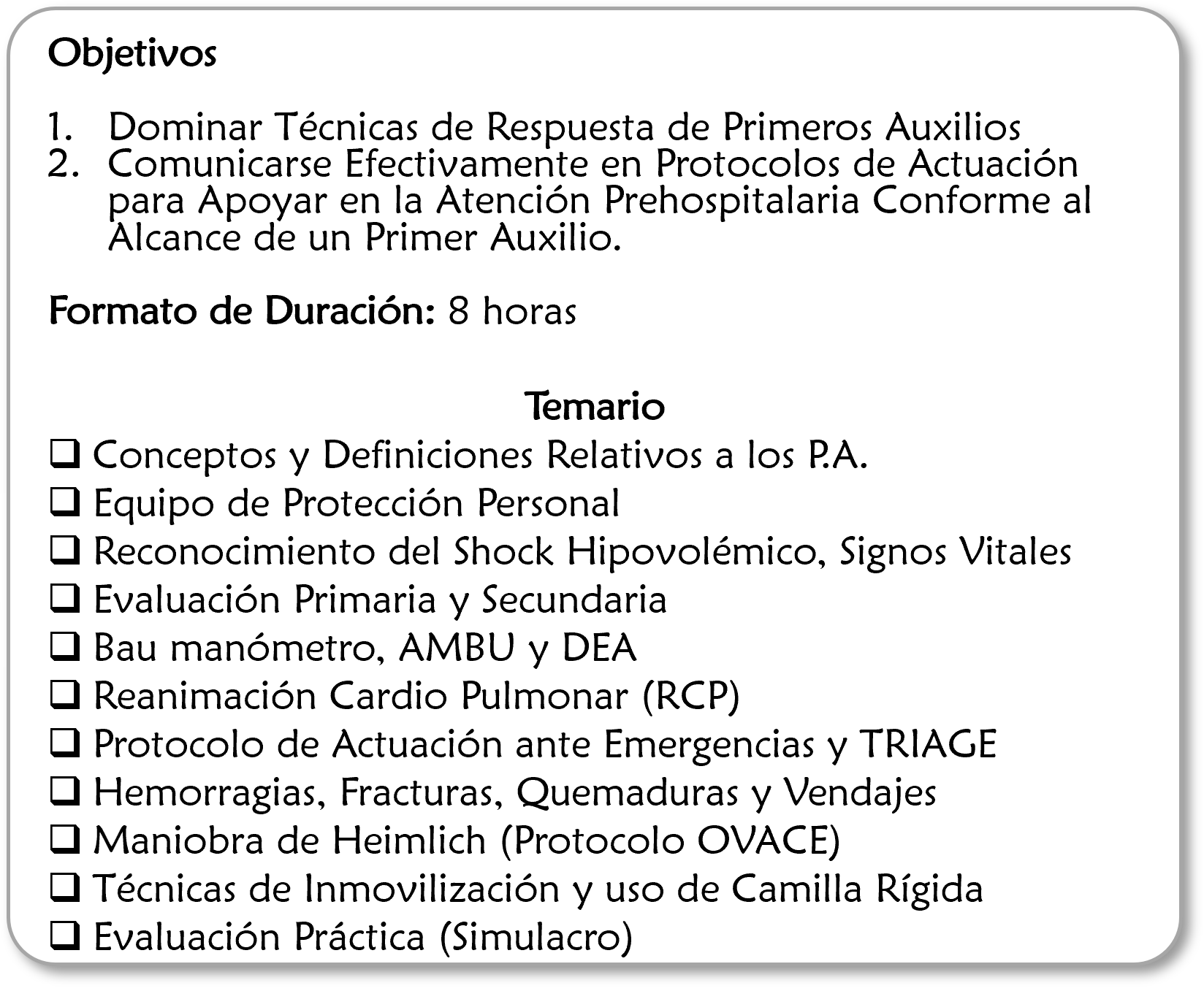 Temario Primeros Auxilios