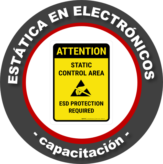 Señal de advertencia en área de control estático que indica protección ESD necesaria