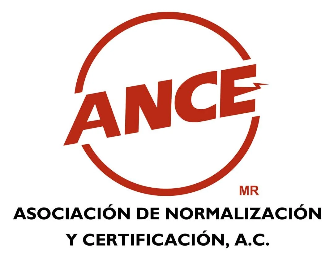 Logo de la Asociación de Normalización y Certificación, A.C., con las letras ANCE en rojo dentro de un círculo.