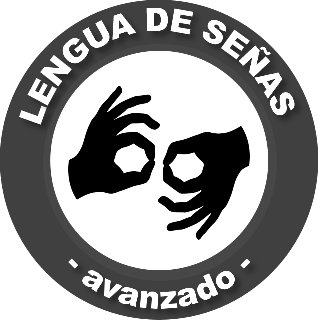 Logotipo que dice 'Lengua de señas avanzado' con dos manos haciendo el símbolo de 'OK' en el centro.