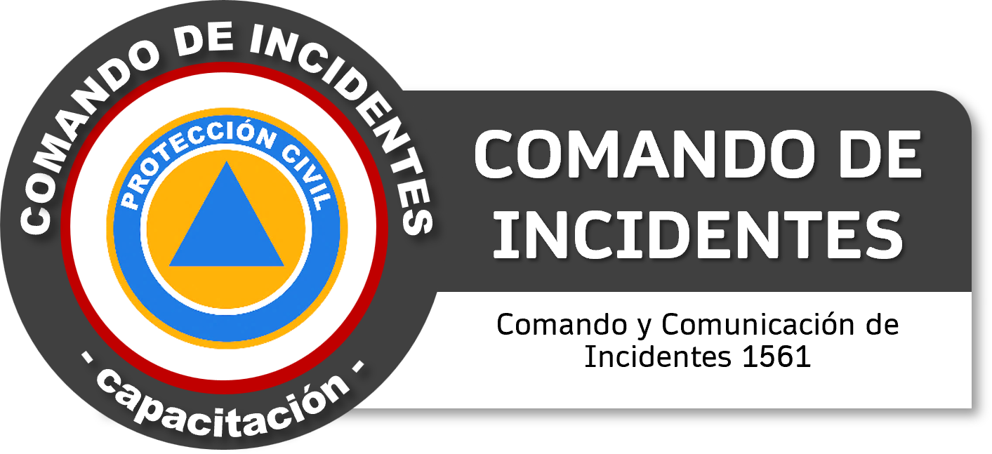 Logo y texto de un insignia del Comando de Incidentes con emblema de protección civil y capacitación.