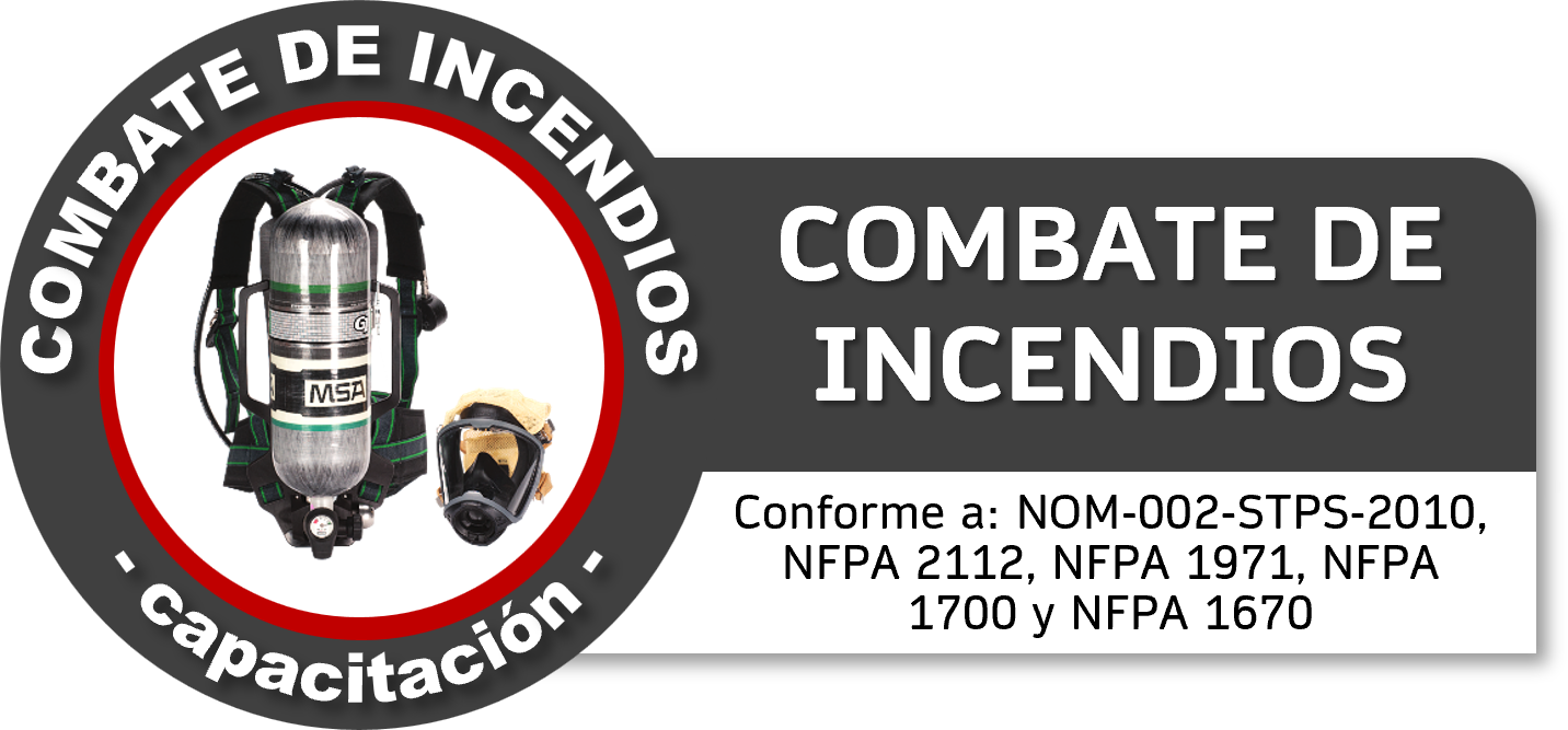 Es un aviso sobre la lucha contra incendios con un equipo de respiración autónoma y un casco.
