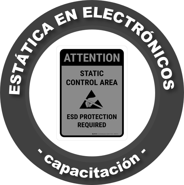 Señal de advertencia en área de control estático que indica protección ESD necesaria