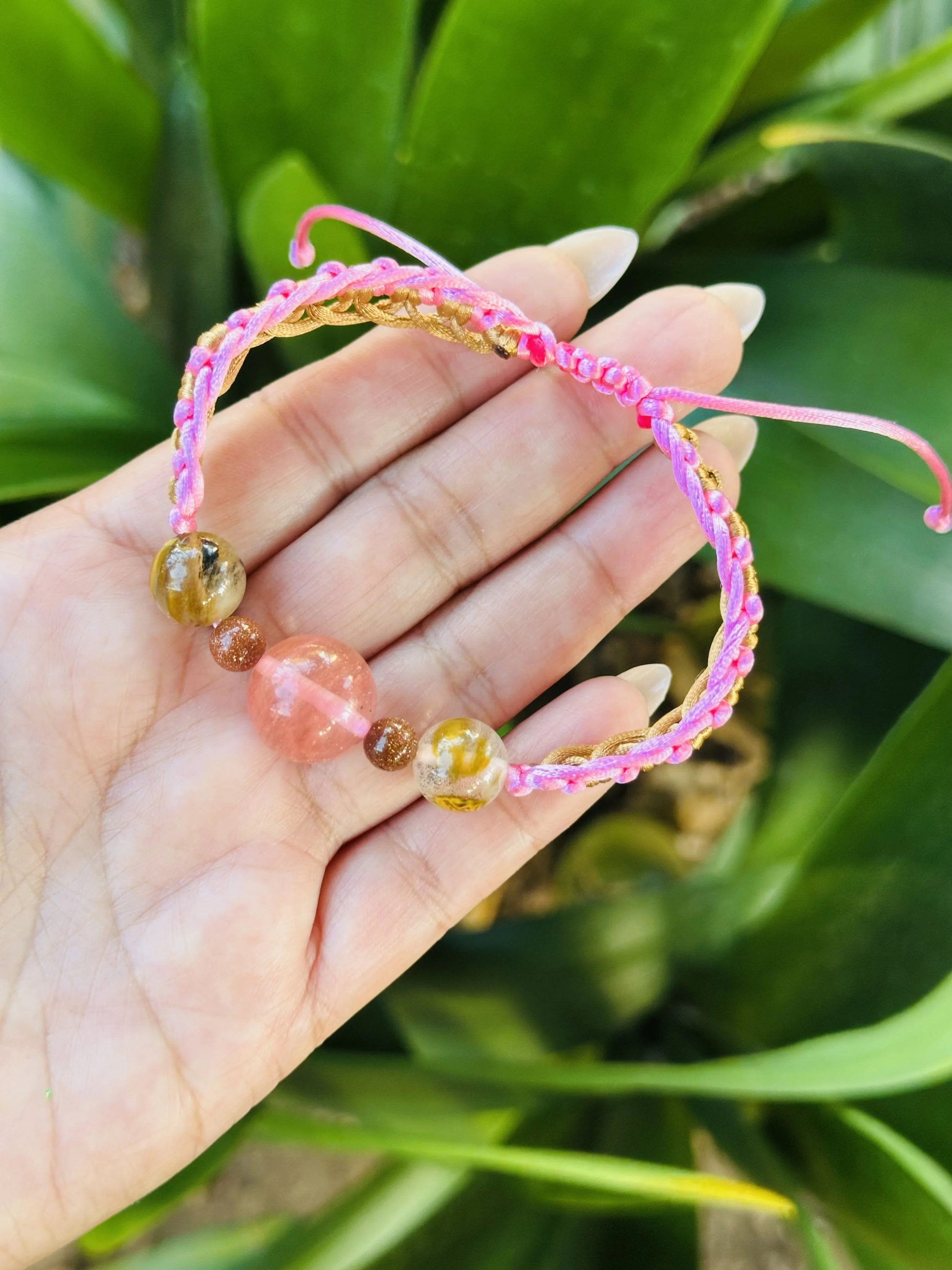 Volcano Cherry Quartz & Goldstone Cord Bracelet