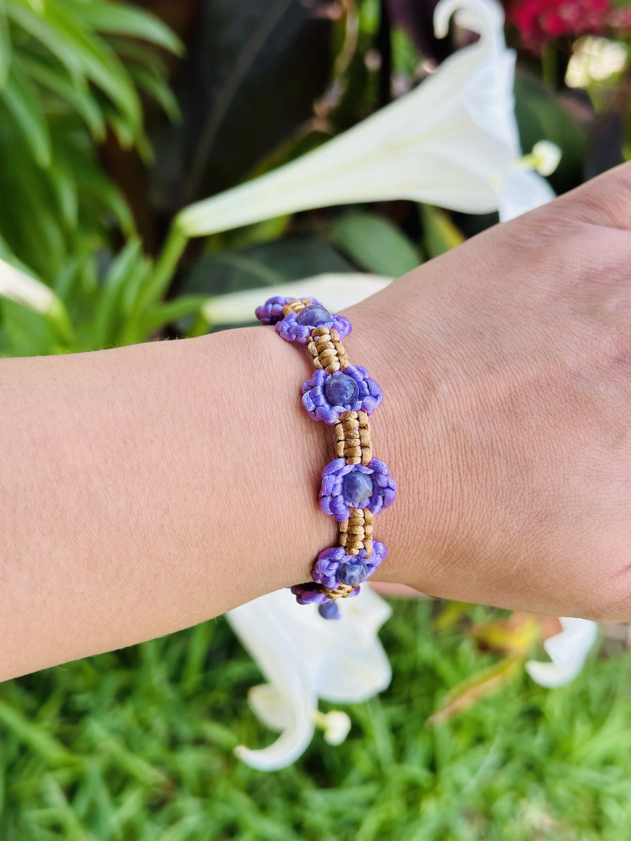 Amethyst Flower Cord Bracelet