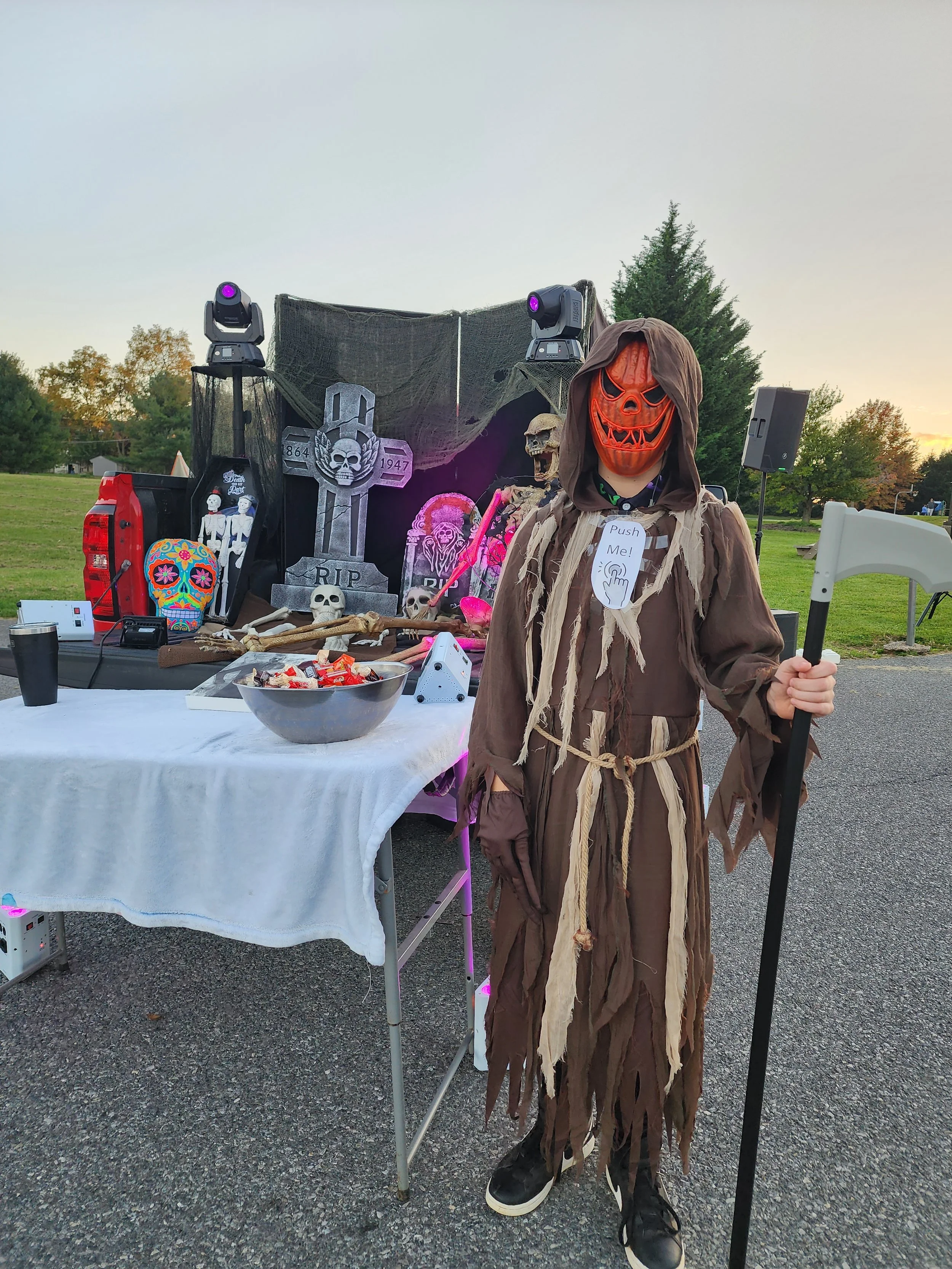 My Son helping with the spooky mood during trunk or treat