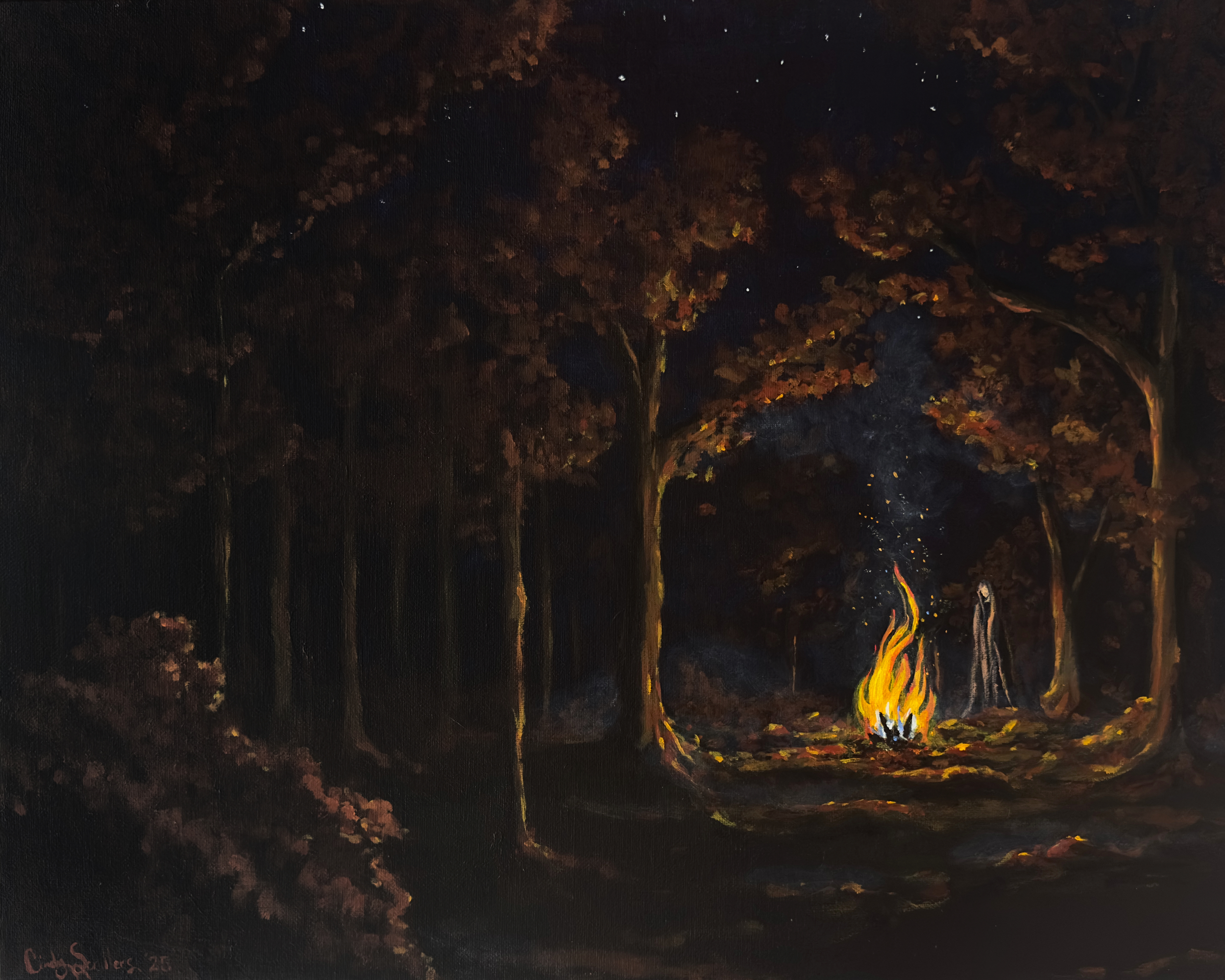 Autumn Night - 1, 2025. Acrylic on Canvas. 16”x20”.