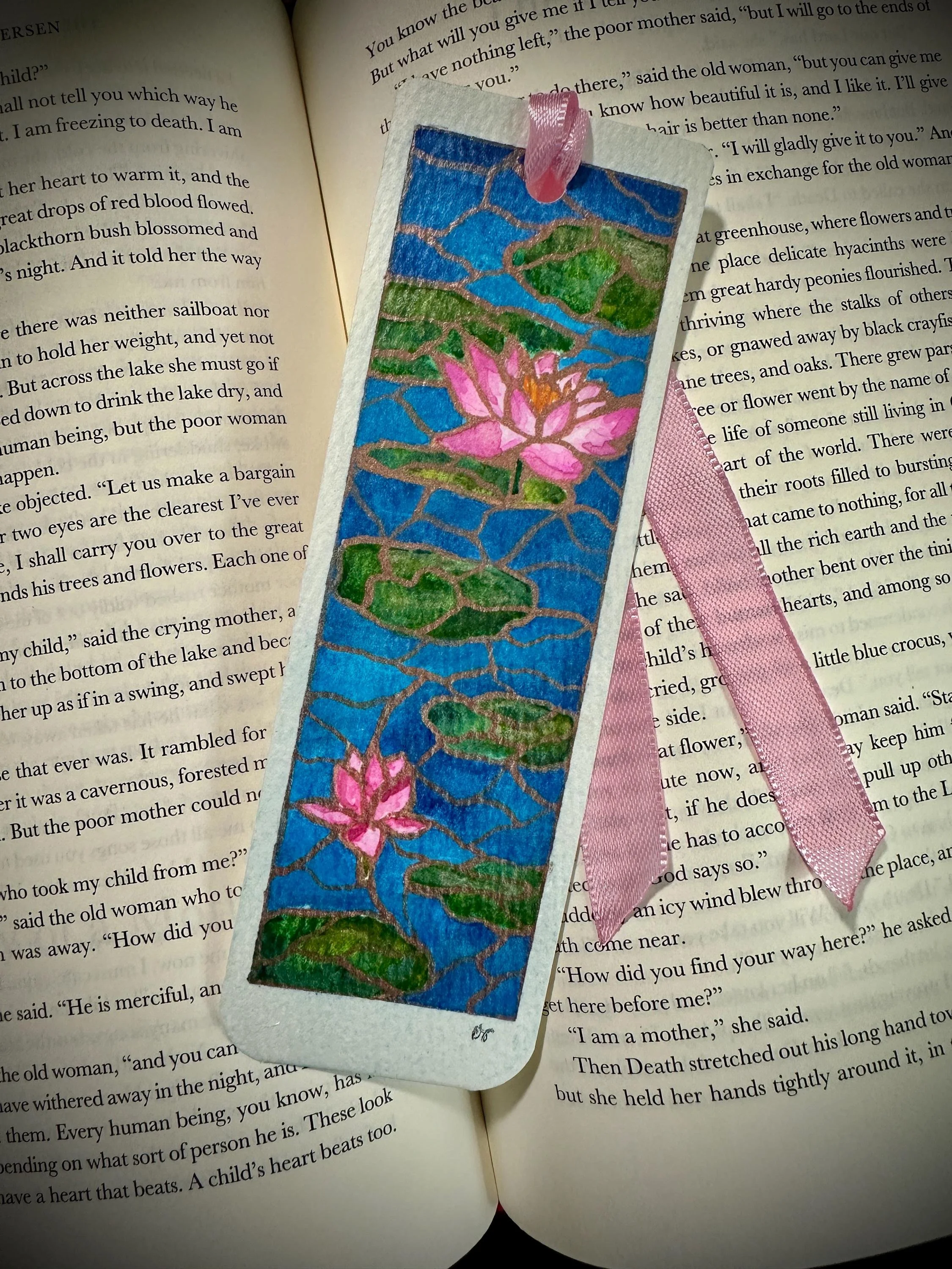 Handpainted Watercolor Bookmark - Waterlillies